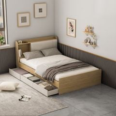 Giường Ngủ Gỗ Công Nghiệp Hiện Đại có ngăn kéo đa năng- 200x 120x 55cm- Màu vân gỗ phối trắng- Nhà máy IGA- GP248
