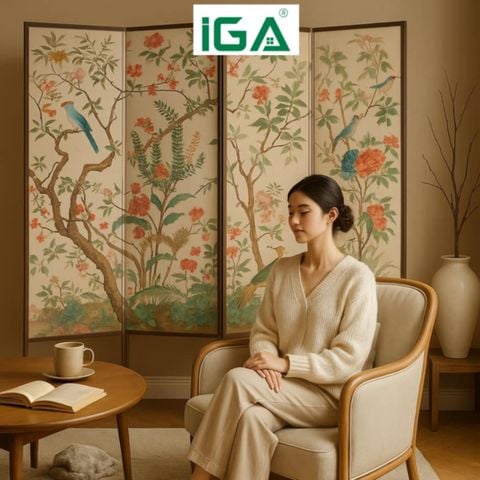 Bộ Bình Phong In Họa Tiết 4 Tấm Vải Canvas - GP392 - IGA VIỆT NAM