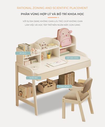 Bàn Học Sinh Kèm Giá Để Sách Thông Minh, Tiện Lợi - GM144 - Nội Thất IGA Việt Nam