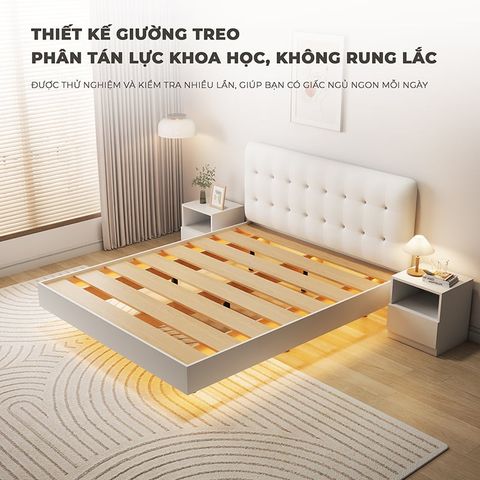 Giường bay vân gỗ có đệm giường màu trắng - GP346