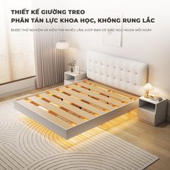 Giường bay vân gỗ có đệm giường màu trắng - GP346