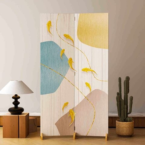 Bình Phong 2 Tấm Canvas Nghệ thuật Cá Vàng - GP407