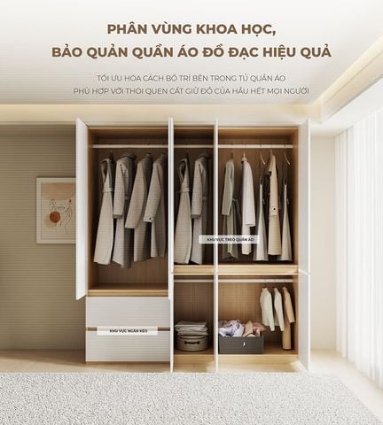Tủ quần áo 5 Cánh Vân Gỗ Trắng - GP341 - Nội Thất IGA Việt Nam
