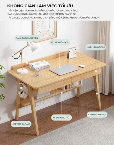 Bàn Học Vân Gỗ Kết Hợp Kệ Sách Và Ngăn Kéo - GP376B