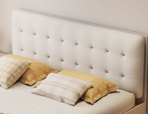 Giường bay vân gỗ có đệm giường màu trắng - GP346