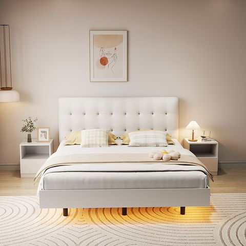 Giường bay vân gỗ có đệm giường màu trắng - GP346