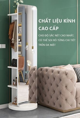 Gương Xoay Thông Minh 360 độ tích hợp giá treo tiện lợi, đa năng cho không gian phòng tối ưu, hiện đại - GP285