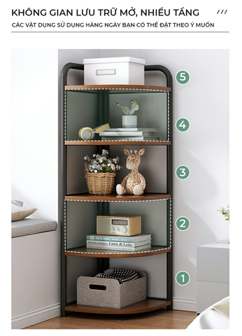 Kệ góc chữ V thép ống đa năng D16 (khung đen + gỗ óc chó ) - GM130