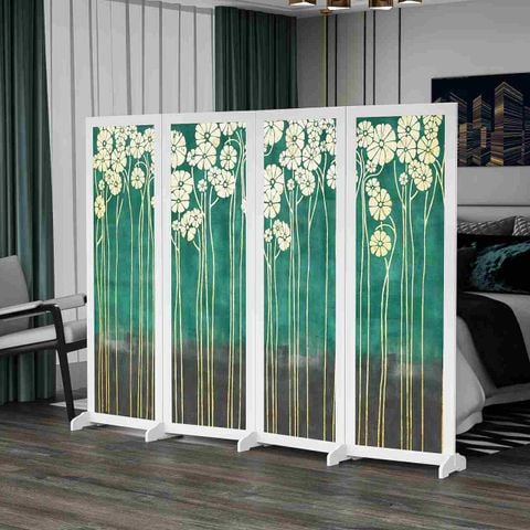 Bình Phong In Hoa Trắng Nền Xanh - BP.IN.09