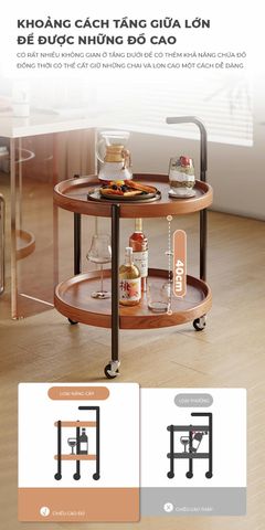 Bàn Trà Di Động 2 Tầng Có Bánh Xe Tiện Lợi, Linh Hoạt - GM188
