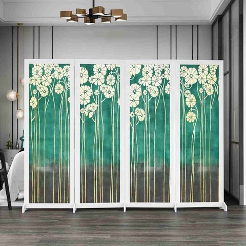 Bình Phong In Hoa Trắng Nền Xanh - BP.IN.09