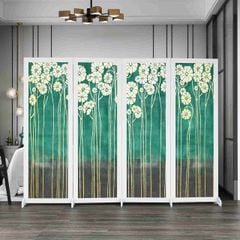 Bình Phong In Hoa Trắng Nền Xanh - BP.IN.09