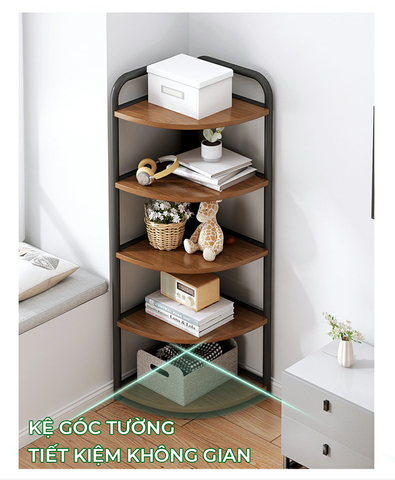 Kệ góc chữ V thép ống đa năng D16 (khung đen + gỗ óc chó ) - GM130
