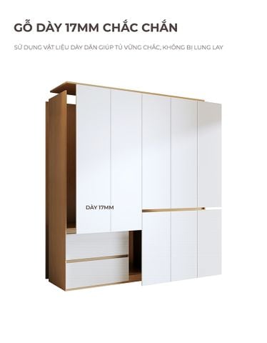 Tủ quần áo 5 Cánh Vân Gỗ Trắng - GP341 - Nội Thất IGA Việt Nam