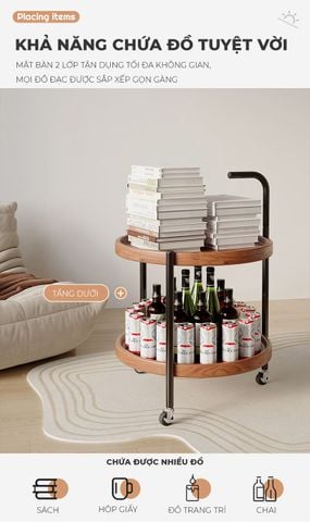 Bàn Trà Di Động 2 Tầng Có Bánh Xe Tiện Lợi, Linh Hoạt - GM188