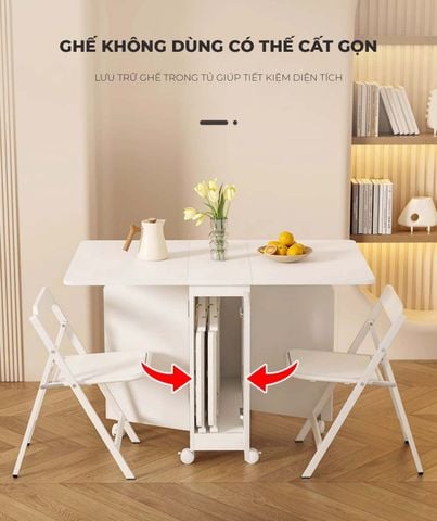 Bàn ăn thông minh gấp gọn full trắng - GP372