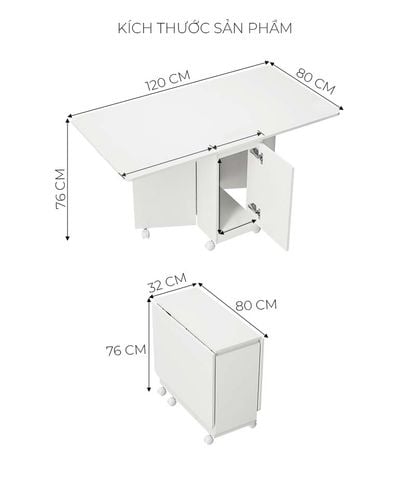 Bàn ăn thông minh gấp gọn full trắng - GP372