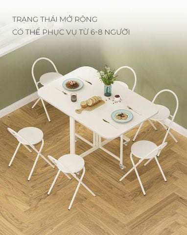 Bàn ăn gấp gọn có bánh xe dễ dàng di chuyển phú hợp với không gian bếp nhỏ - GM194