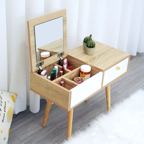 Bàn Phấn Trang Điểm Ngồi Bệt Gỗ MDF kèm gương và ngăn kéo tiện lợi - GP143