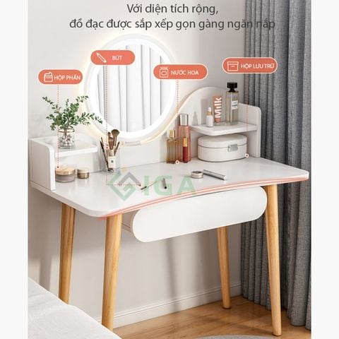 Bàn trang điểm gỗ MDF kèm gương LED cảm ứng mang thiết kế nhỏ gọn, đơn giản cho góc trang điểm tối giản, hiện đại - GP201