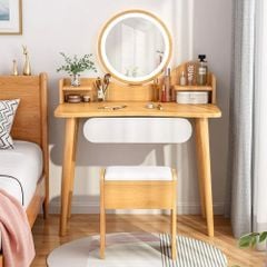 Bàn trang điểm gỗ MDF kèm gương LED cảm ứng mang thiết kế nhỏ gọn, đơn giản cho góc trang điểm tối giản, hiện đại - GP201 - Nội Thất IGA Việt Nam