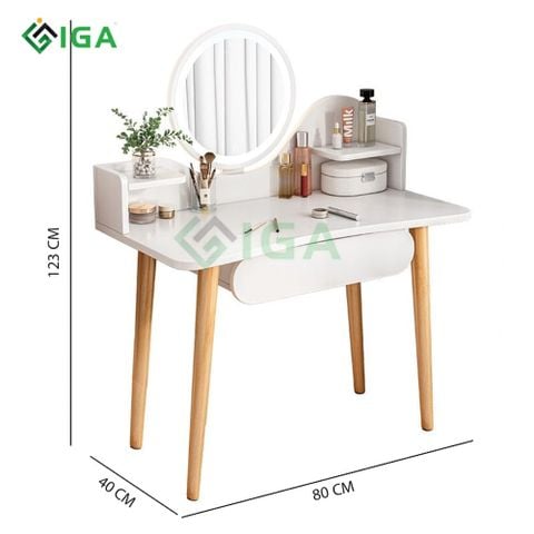 Bàn trang điểm gỗ MDF kèm gương LED cảm ứng mang thiết kế nhỏ gọn, đơn giản cho góc trang điểm tối giản, hiện đại - GP201