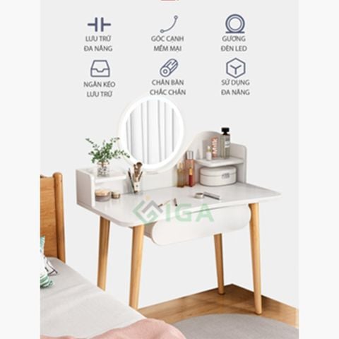 Bàn trang điểm gỗ MDF kèm gương LED cảm ứng mang thiết kế nhỏ gọn, đơn giản cho góc trang điểm tối giản, hiện đại - GP201