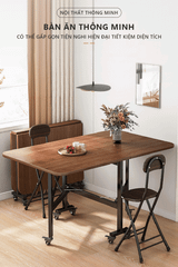 Bàn Ăn Thông Minh Gấp Gọn gỗ MDF kèm bánh xe tiện lợi - Màu vân gỗ óc chó - GM107