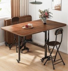 Bàn Ăn Thông Minh Gấp Gọn gỗ MDF kèm bánh xe tiện lợi - Màu vân gỗ óc chó - GM107