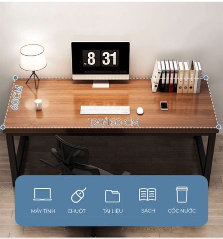 Bàn Làm Việc Khung Đen - Màu Vân Gỗ/Màu Gỗ Óc Chó - GM166 - Nội Thất IGA Việt Nam