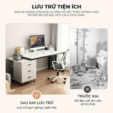 Bàn Làm Việc kèm Tủ Đồ khung đen mặt gỗ trắng GM196