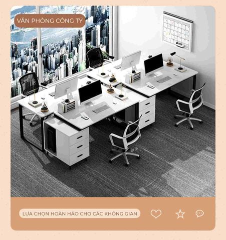 Bàn Làm Việc kèm Tủ Đồ khung đen mặt gỗ trắng GM196