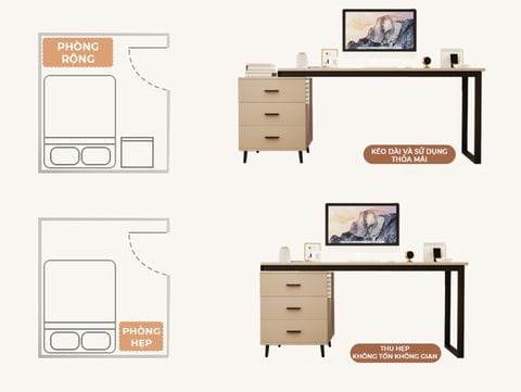 Bàn Làm Việc kèm Tủ Đồ khung đen mặt gỗ trắng GM196