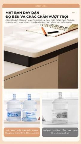 Bàn Làm Việc kèm Tủ Đồ khung đen mặt gỗ trắng GM196