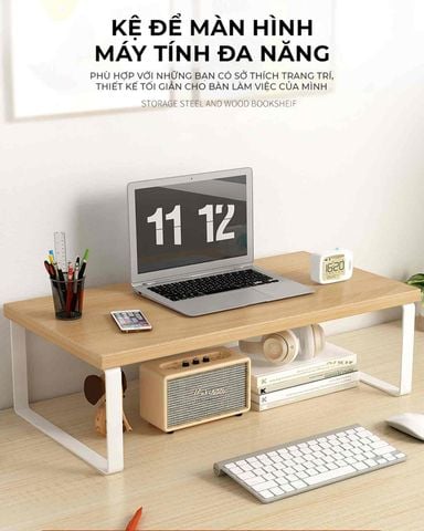 Kệ laptop để bàn khung trắng vân gỗ - GM212.13