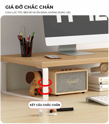 Kệ laptop để bàn khung trắng vân gỗ - GM212.13
