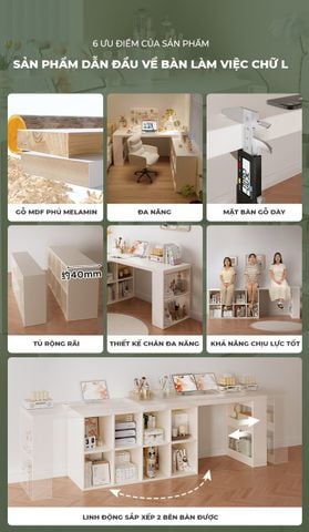 Bàn Làm Việc Đa Năng Tích Hợp Tủ Đựng Đồ Kèm Kệ Sách - GP368 - Nội Thất IGA Việt Nam