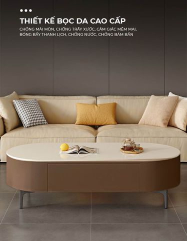 Bàn trà Sofa TC bọc da chân sắt vân đá - GP385