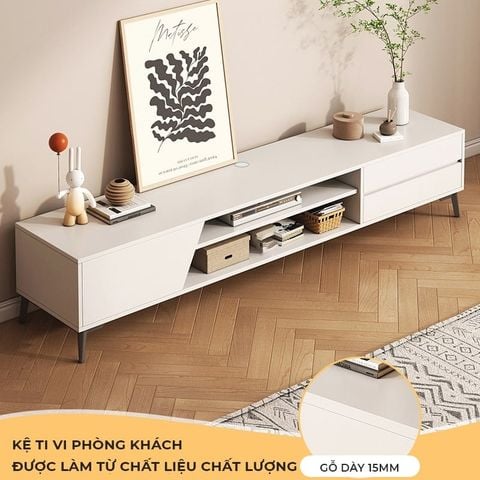 Kệ Tivi 1 Cánh Mở 2 Ngăn Kéo Trắng - GP324 - Thêm Sang Trọng Cho Phòng Khách