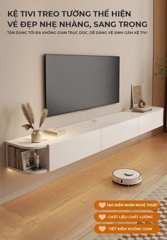 Kệ tivi treo tường thông minh 3 cánh mở tiện lợi cho không gian phòng khách hiện đại, sang trọng - GP326.01