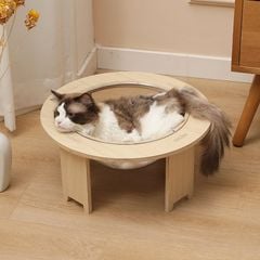 Ổ Mèo Gỗ Tròn Hiện Đại IGA Kết Hợp Mika Trong Suốt - GU4