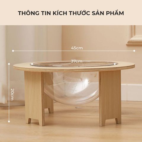 Ổ Mèo Gỗ Tròn Hiện Đại IGA Kết Hợp Mika Trong Suốt - GU4