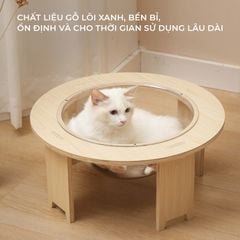 Ổ Mèo Gỗ Tròn Hiện Đại IGA Kết Hợp Mika Trong Suốt - GU4