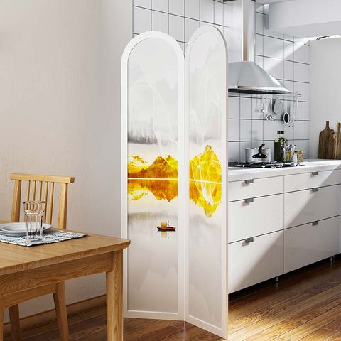 Bình phong thiết kế in hoạ tiết sông núi, có bo góp trên - BP.IN.10 - Nội Thất IGA Việt Nam