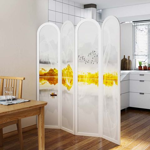 Bình phong thiết kế in hoạ tiết sông núi, có bo góp trên - BP.IN.10 - Nội Thất IGA Việt Nam