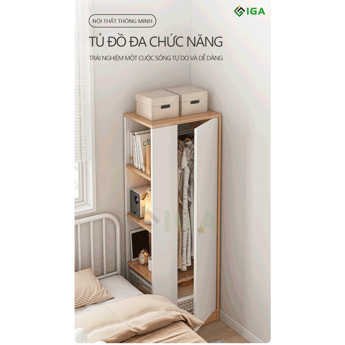 Tủ Quần Áo - Vân Gỗ Trắng - Gp222.31