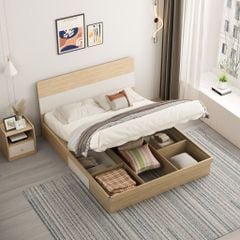 Giường Ngủ Hiện Đại mang phong cách Nhật Bản đơn giản có ngăn chứa đa năng- Màu vân gỗ phối trắng - GP244 - Nội Thất IGA Việt Nam