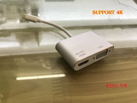 Cáp chuyển type-c to VGA + HDMI 4K