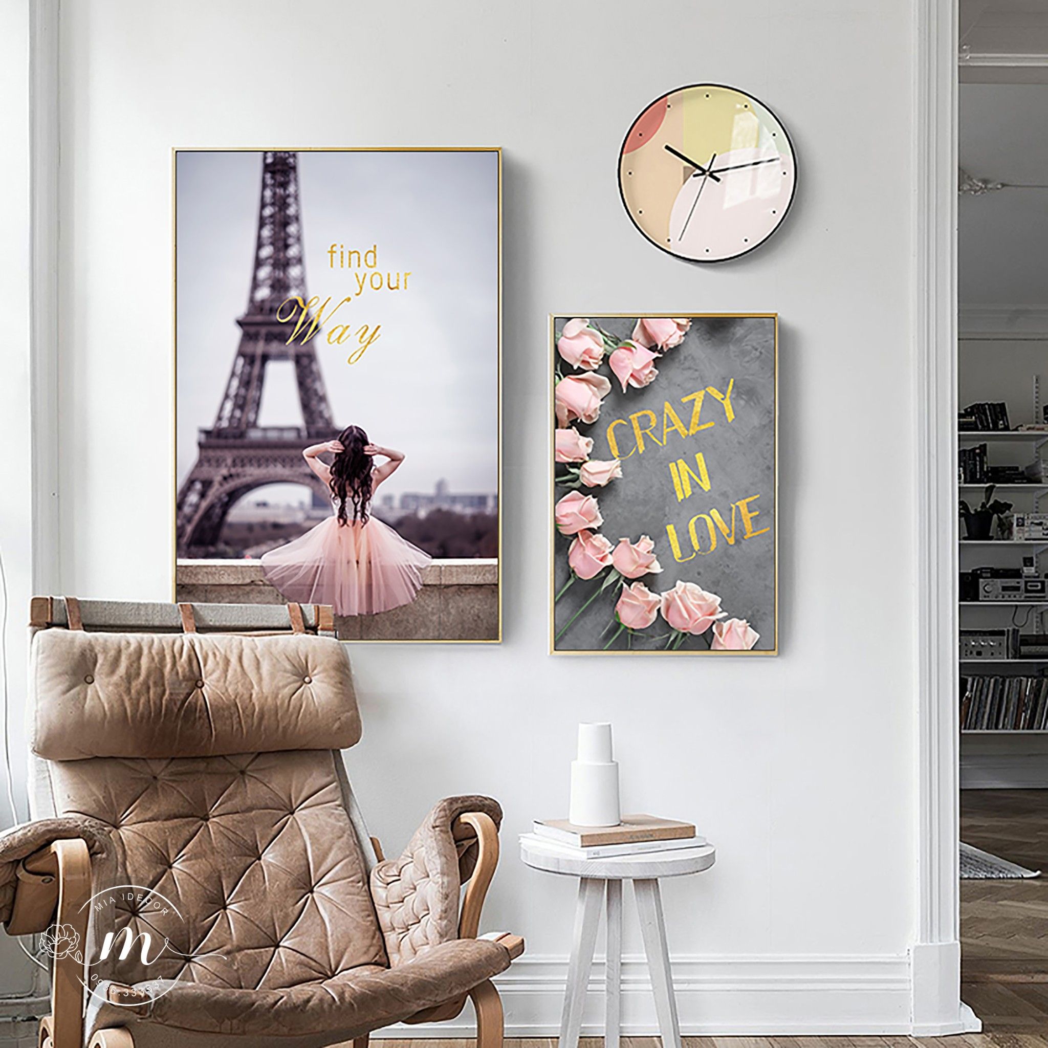 Bộ 2 tranh Tháp Eiffel và Hoa Hồng SX081-4