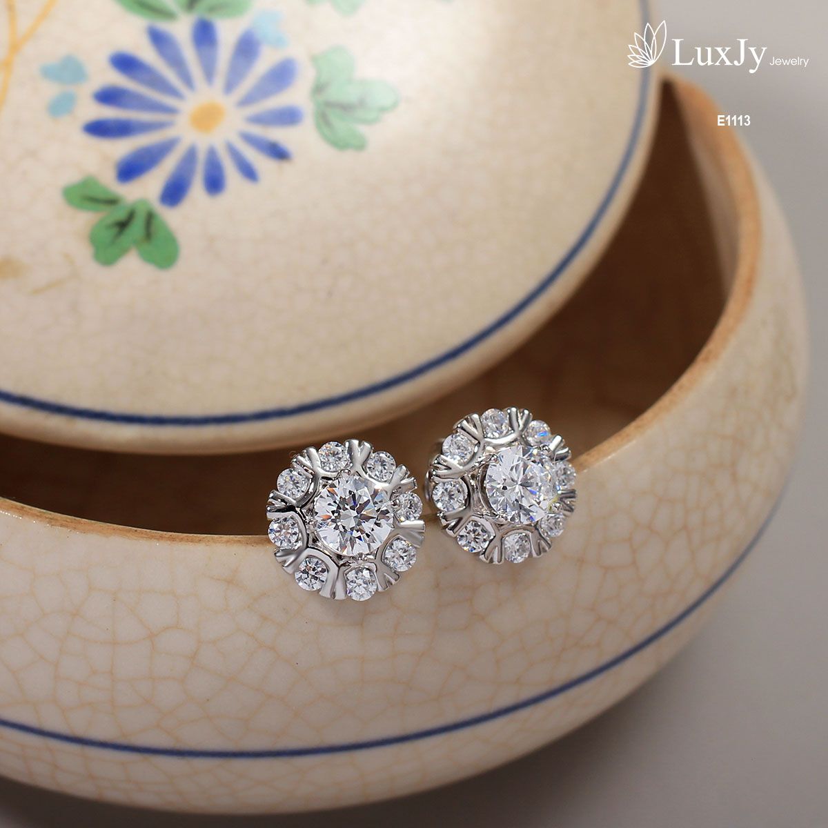 Hoa tai nữ đính Kim cương Moissanite cao cấp - E1113